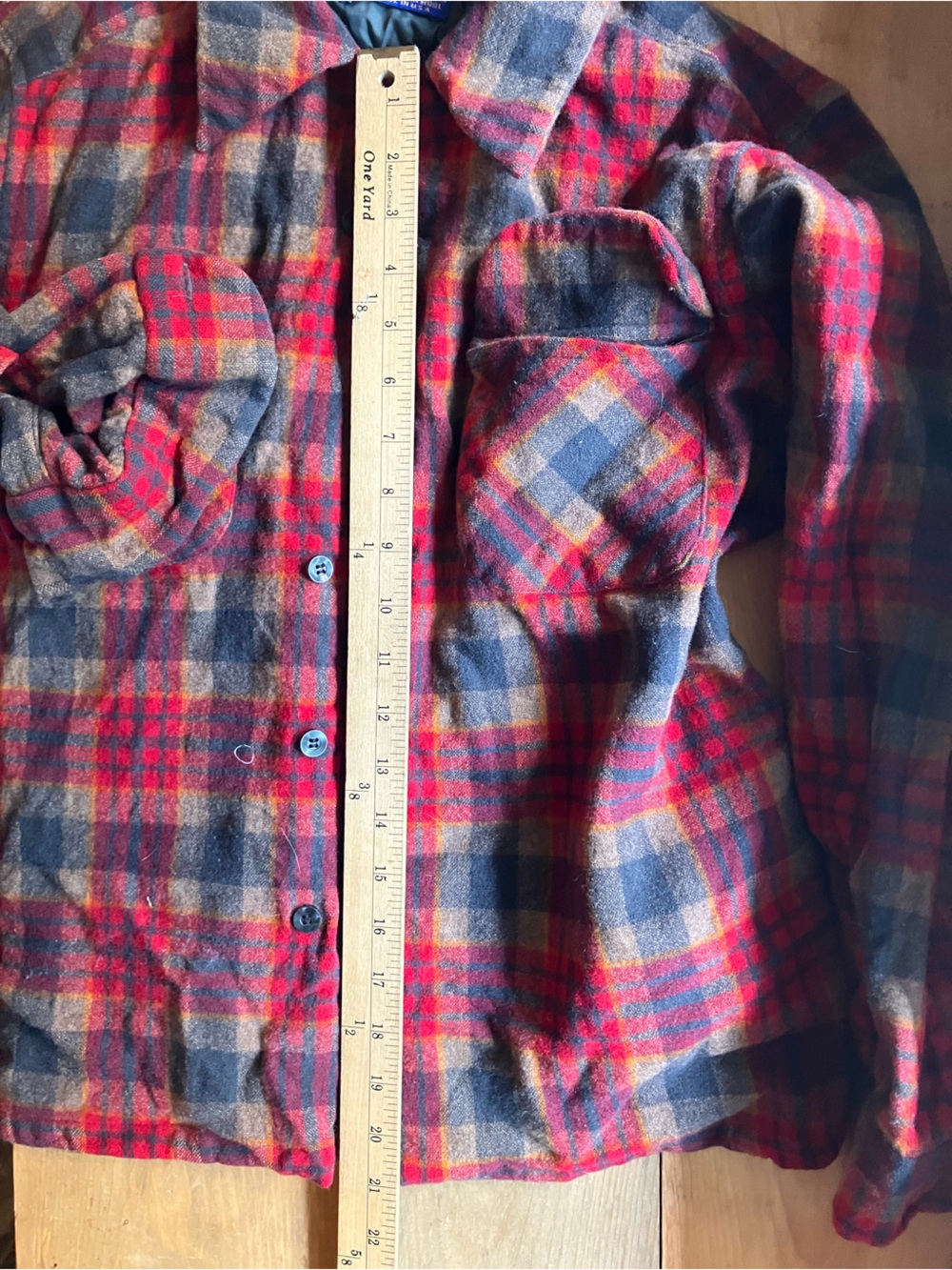 Vintage Pendleton Red Gray Tan Plaid Wool Flannel Shirt - Picture 9 of 16